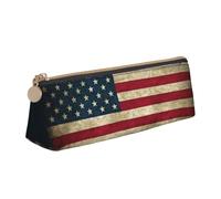 Yyoretp American Flag Print Leather Pencil Pouch Cosmetic Makeup Case Pen Office Stationery Markers Bag