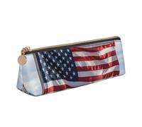 Yyoretp American Flag Print Leather Pencil Pouch Cosmetic Makeup Case Pen Office Stationery Markers Bag