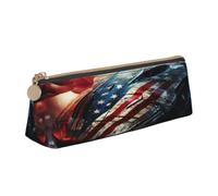 Yyoretp American Flag Print Leather Pencil Pouch Cosmetic Makeup Case Pen Office Stationery Markers Bag