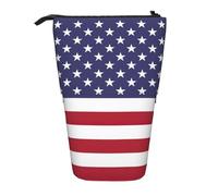 Yyoretp American Flag Print Telescopic Pen Bag Pen Holder Pop Up Storage Case,Standing Portable Pen Case