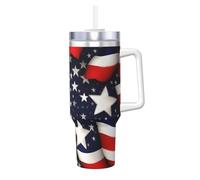 Yyoretp American Flag Stars Stripes Print Ice Bully Cup with Handle Straw Lid Straw,Stainless Steel Tumbler Coffee Cup,40 OZ