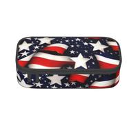 Yyoretp American Flag Stars Stripes Print Pencil Case Large Capacity Storage Pouch Holder Office Organizer Cosmetic Makeup Box