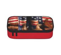 Yyoretp American Flag with Cowboy Boots Print Big Capacity Pencil Case Makeup Bag Storage Organizer Office Stationery Pouch