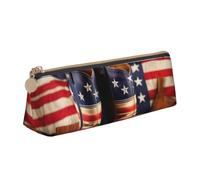 Yyoretp American Flag with Cowboy Boots Print Leather Pencil Pouch Cosmetic Makeup Case Pen Office Stationery Markers Bag