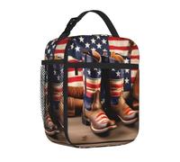Yyoretp American Flag with Cowboy Boots Print Lunch Bag for Men Women Durable Reusable Adults Lunch Box for Travel Work Picnic.