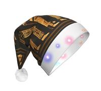 Yyoretp Ancient Egyptian Hieroglyph Print LED Christmas Hats,Light Up Xmas Hat Adult,Santa Hat For New Year Festive Party