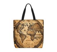 Yyoretp Ancient Map World Globe Print Large Capacity Tote Bag with Zipper,Reusable Grocery Shoulder Bag for Shopping