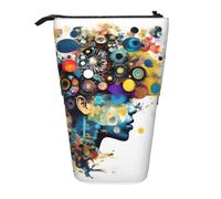 Yyoretp Artificial Intelligence Brain Print Telescopic Pen Bag Pen Holder Pop Up Storage Case,Standing Portable Pen Case