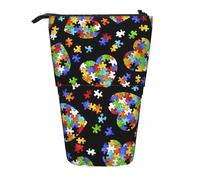 Yyoretp Autism Awareness Puzzle Pieces Heart Print Telescopic Pen Bag Pen Holder Pop Up Storage Case,Standing Portable Pen Case