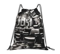 Yyoretp Barber Shop Monochrome Style Print Drawstring Backpack Sports Gym Beach Sack Dance Yoga Cinch Bag for Women Men