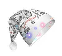 Yyoretp Barber Shop Monochrome Style Print LED Christmas Hats,Light Up Xmas Hat Adult,Santa Hat For New Year Festive Party