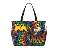 Yyoretp Bear Dancing Tie Dye Print Large Beach Bag Women Waterproofes Foldable Zipper Totes Bag for Vacation Travel.