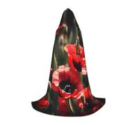 Yyoretp Beautiful Red Poppy Flower Print Hooded Cape Long Cloak for Kids with Carnival Halloween Cosplay Fancy Costume