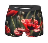 Yyoretp Beautiful Red Poppy Flower Print Men's Boxer Briefs,Stretch Fit Underwear Microfibre shorts Gents for Everyday Wear