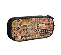 Yyoretp Big Capacity African Textile Patchwork Print Pencil Case,Double Layer Zipper Makeup Pouch Pencil Box Organizer.