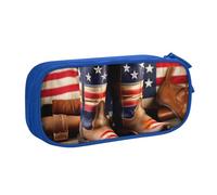 Yyoretp Big Capacity American Flag with Cowboy Boots Print Pencil Case,Double Layer Zipper Makeup Pouch Pencil Box Organizer.