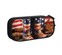 Yyoretp Big Capacity American Flag with Cowboy Boots Print Pencil Case,Double Layer Zipper Makeup Pouch Pencil Box Organizer.