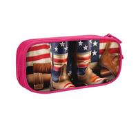 Yyoretp Big Capacity American Flag with Cowboy Boots Print Pencil Case,Double Layer Zipper Makeup Pouch Pencil Box Organizer.