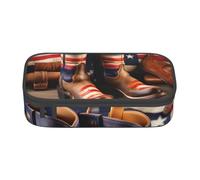 Yyoretp Big Capacity American Flag with Cowboy Boots Print Pencil Case Large Pencil Pouch Stationery Pen Bag for Office Supplies.