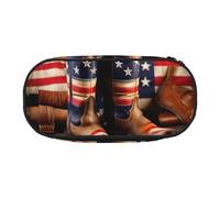 Yyoretp Big Capacity American Flag with Cowboy Boots Print Pencil Case Large Pencil Pouch Stationery Pen Bag for Office Supplies