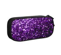 Yyoretp Big Capacity Beautiful Purple Glitter Print Pencil Case,Double Layer Zipper Makeup Pouch Pencil Box Organizer.