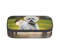 Yyoretp Big Capacity Bichon Frise Dog on The Grass Print Pencil Case Large Pencil Pouch Stationery Pen Bag for Office Supplies.