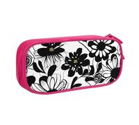 Yyoretp Big Capacity Black and White Flowers Print Pencil Case,Double Layer Zipper Makeup Pouch Pencil Box Organizer.