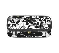 Yyoretp Big Capacity Black and White Flowers Print Pencil Case Large Pencil Pouch Stationery Pen Bag for Office Supplies.