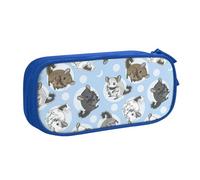 Yyoretp Big Capacity Blue Chinchillas and Moon Print Pencil Case,Double Layer Zipper Makeup Pouch Pencil Box Organizer.