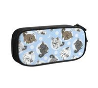 Yyoretp Big Capacity Blue Chinchillas and Moon Print Pencil Case,Double Layer Zipper Makeup Pouch Pencil Box Organizer.