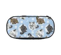 Yyoretp Big Capacity Blue Chinchillas and Moon Print Pencil Case Large Pencil Pouch Stationery Pen Bag for Office Supplies