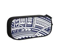Yyoretp Big Capacity Blue Polynesian Maori Tribal Pattern Print Pencil Case,Double Layer Zipper Makeup Pouch Pencil Box Organizer.