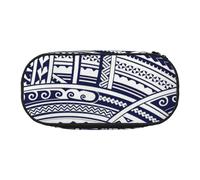 Yyoretp Big Capacity Blue Polynesian Maori Tribal Pattern Print Pencil Case Large Pencil Pouch Stationery Pen Bag for Office Supplies