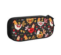 Yyoretp Big Capacity Cute Rooster Chickens Print Pencil Case,Double Layer Zipper Makeup Pouch Pencil Box Organizer.