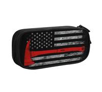 Yyoretp Big Capacity Firefighter Axe Red Line Flag Print Pencil Case,Double Layer Zipper Makeup Pouch Pencil Box Organizer.