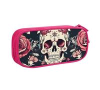 Yyoretp Big Capacity Flowers Skull Ornamental Pattern Print Pencil Case,Double Layer Zipper Makeup Pouch Pencil Box Organizer.