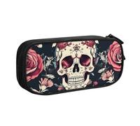 Yyoretp Big Capacity Flowers Skull Ornamental Pattern Print Pencil Case,Double Layer Zipper Makeup Pouch Pencil Box Organizer.