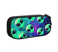 Yyoretp Big Capacity Green Aliens Print Pencil Case,Double Layer Zipper Makeup Pouch Pencil Box Organizer.