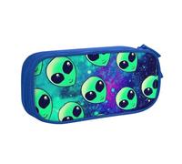 Yyoretp Big Capacity Green Aliens Print Pencil Case,Double Layer Zipper Makeup Pouch Pencil Box Organizer.