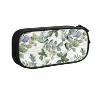 Yyoretp Big Capacity Green Eucalyptus Leaves Print Pencil Case,Double Layer Zipper Makeup Pouch Pencil Box Organizer.