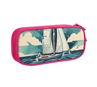 Yyoretp Big Capacity Ocean Sailboat Print Pencil Case,Double Layer Zipper Makeup Pouch Pencil Box Organizer.