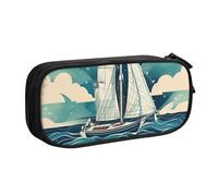 Yyoretp Big Capacity Ocean Sailboat Print Pencil Case,Double Layer Zipper Makeup Pouch Pencil Box Organizer.