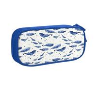 Yyoretp Big Capacity Small Blue Whale Swimming Print Pencil Case,Double Layer Zipper Makeup Pouch Pencil Box Organizer.