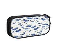 Yyoretp Big Capacity Small Blue Whale Swimming Print Pencil Case,Double Layer Zipper Makeup Pouch Pencil Box Organizer.