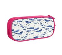 Yyoretp Big Capacity Small Blue Whale Swimming Print Pencil Case,Double Layer Zipper Makeup Pouch Pencil Box Organizer.
