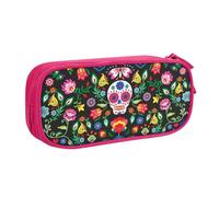 Yyoretp Big Capacity Sugar Horror Skull and Flowers Print Pencil Case,Double Layer Zipper Makeup Pouch Pencil Box Organizer.