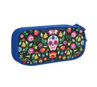 Yyoretp Big Capacity Sugar Horror Skull and Flowers Print Pencil Case,Double Layer Zipper Makeup Pouch Pencil Box Organizer.