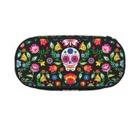 Yyoretp Big Capacity Sugar Horror Skull and Flowers Print Pencil Case Large Pencil Pouch Stationery Pen Bag for Office Supplies