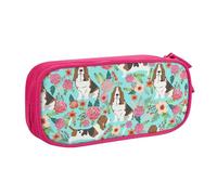 Yyoretp Big Capacity Sweet Basset Hound Florals Print Pencil Case,Double Layer Zipper Makeup Pouch Pencil Box Organizer.