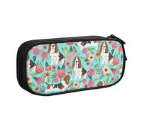 Yyoretp Big Capacity Sweet Basset Hound Florals Print Pencil Case,Double Layer Zipper Makeup Pouch Pencil Box Organizer.
